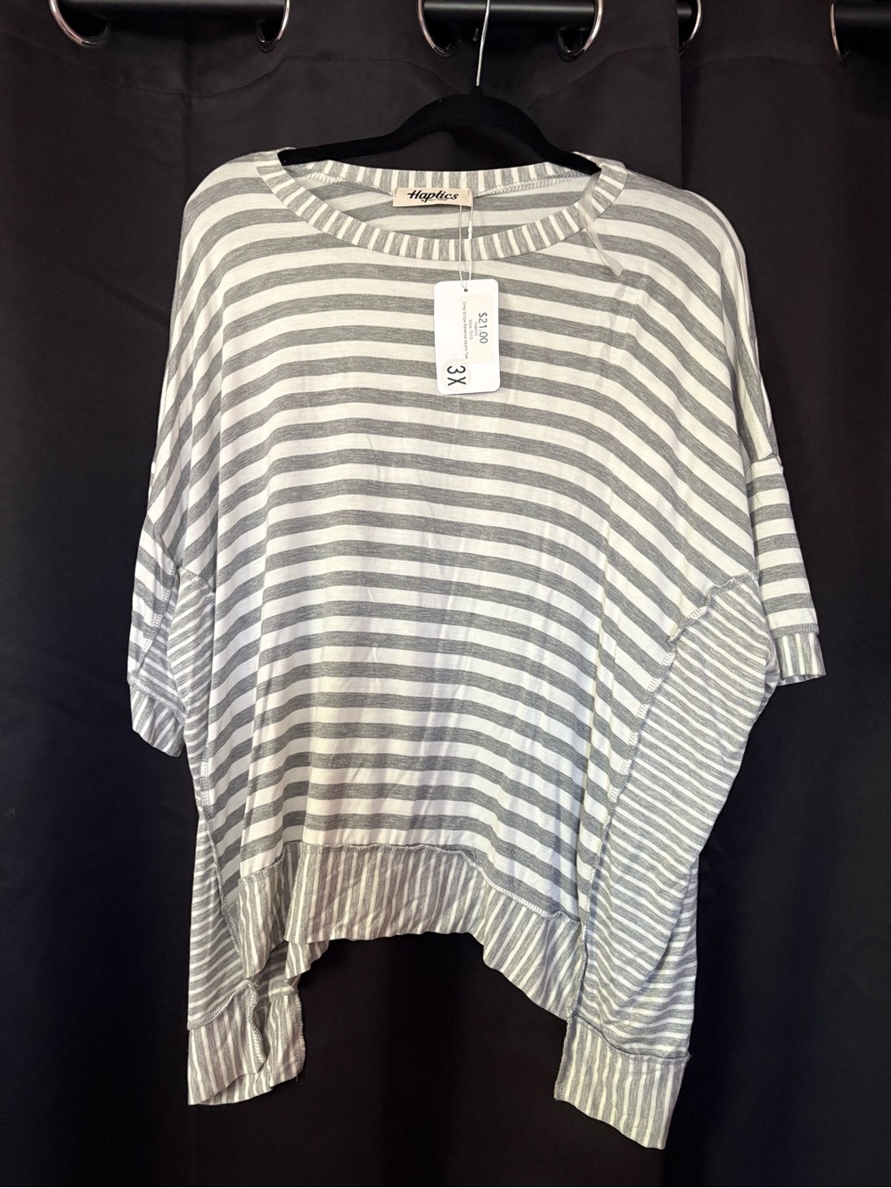 Haptics Gray and White Striped Scoop Neck Top - 3X